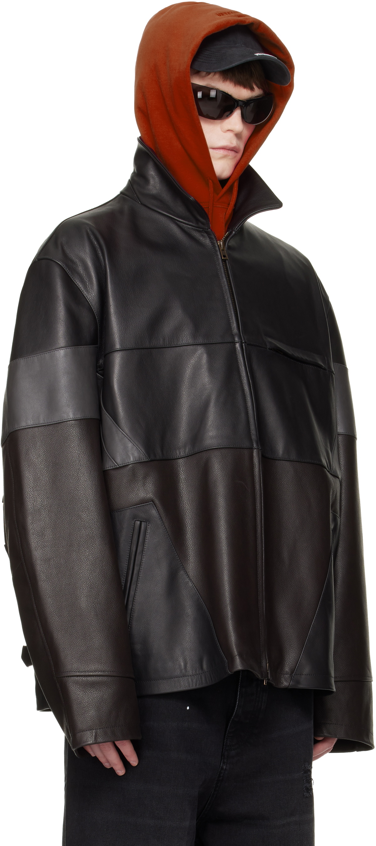 VETEMENTS Black & Brown Cut-Up Leather Jacket