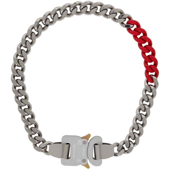 Photo: 1017 ALYX 9SM Silver and Red Colored Links Buckle Necklace