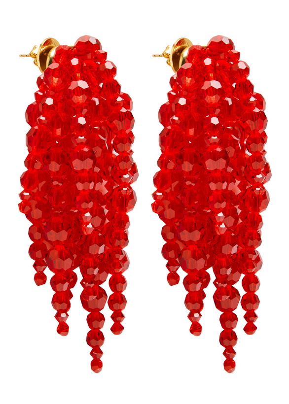 Photo: Simone Rocha Cascading Chandelier Beaded Drop Earrings - Red - One Size