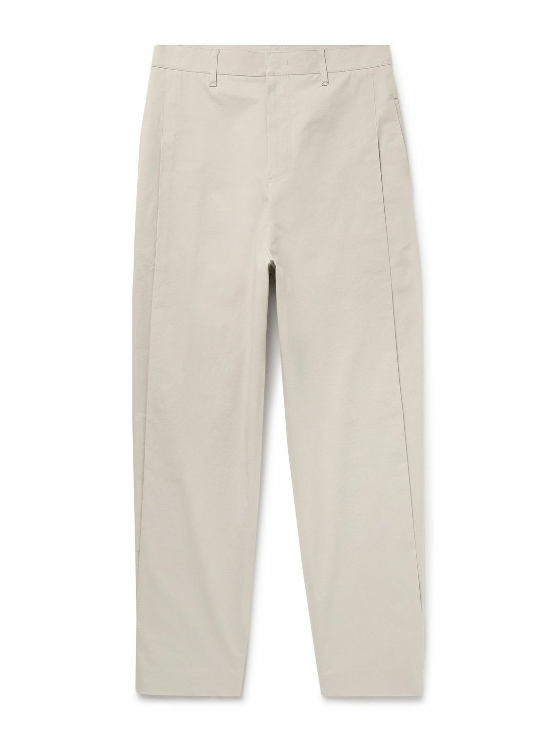 Amomento - Straight-Leg Pleated Cotton-Blend Poplin Trousers - Neutrals