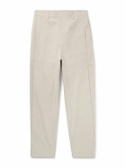 Amomento - Straight-Leg Pleated Cotton-Blend Poplin Trousers - Neutrals