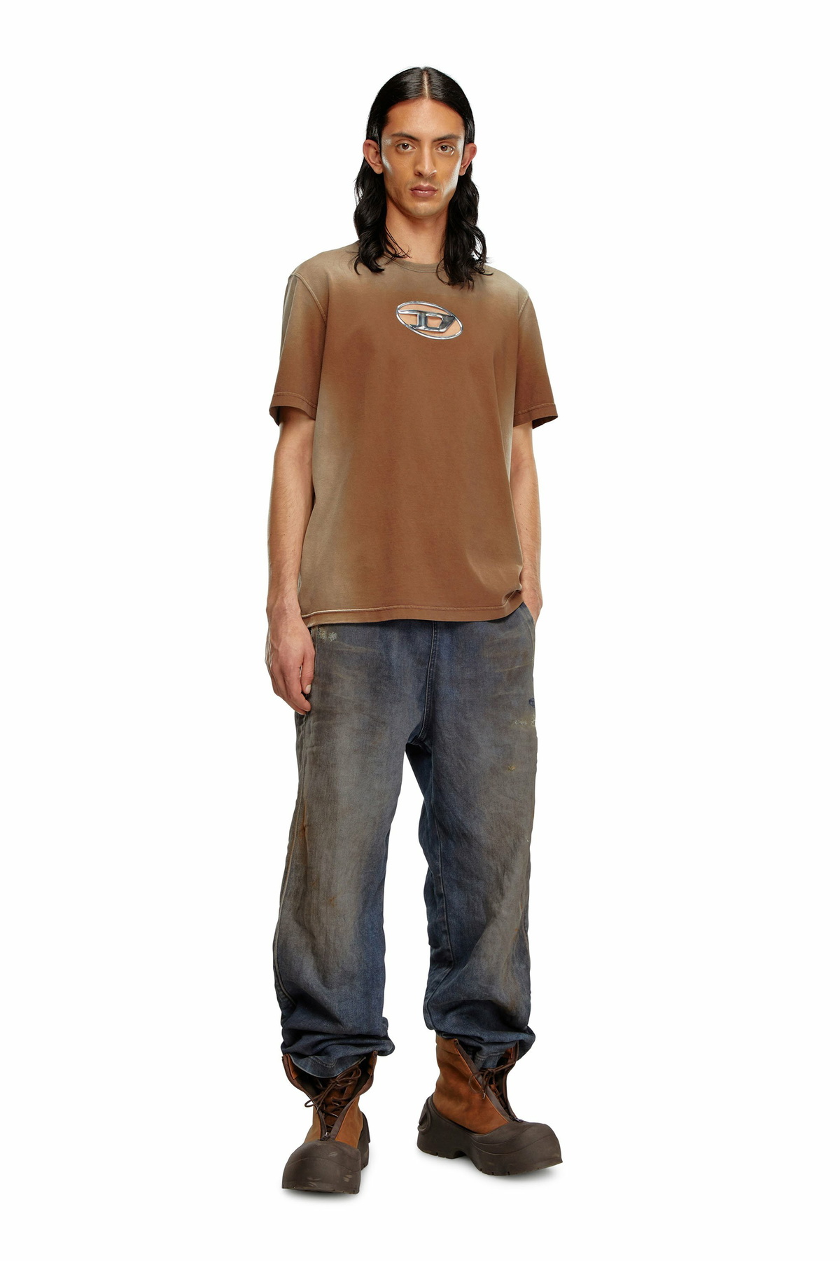 ★ドイツ発*DIESEL*新作*Oval D Tシャツ/FADED★ Diesel Faded T-shirt with cut-out Oval D logo - T-Shirts