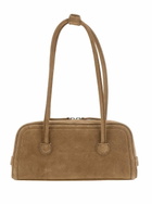 Marge Sherwood boston Beige Shoulder Bag With Embossed Logo Lettering On The Front In Leather Woman