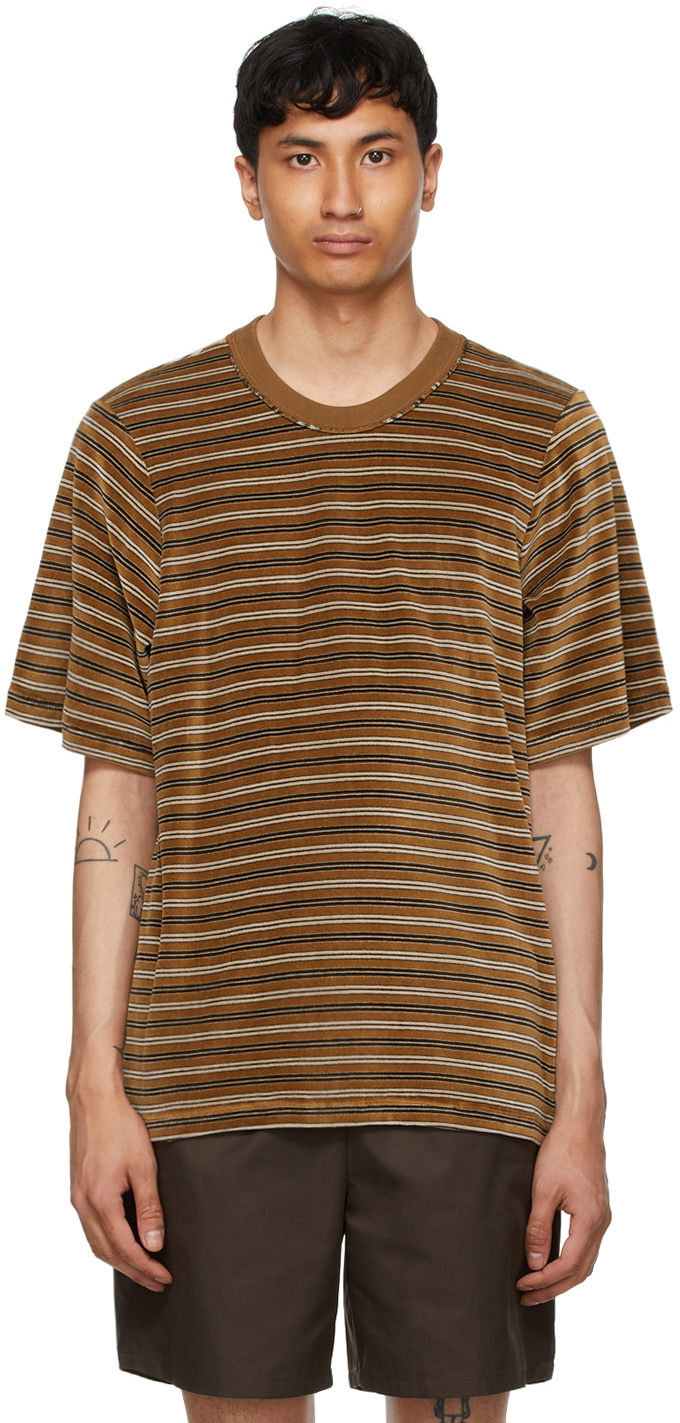 Camiel Fortgens Brown Velvet Striped Tailored T-Shirt Camiel Fortgens