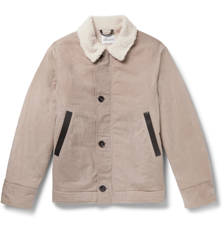 Photo: Albam - Faux Shearling-Lined Leather-Trimmed Cotton Jacket - Neutrals