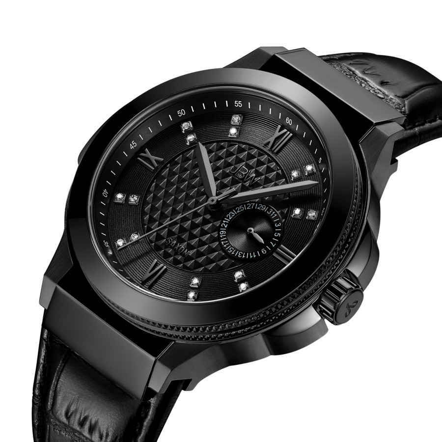 JBW Saxon 48 Quartz Diamond Black Dial Mens Watch J6373D