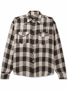 CHERRY LA - Big Western Checked Stone-Washed Linen Shirt - Black
