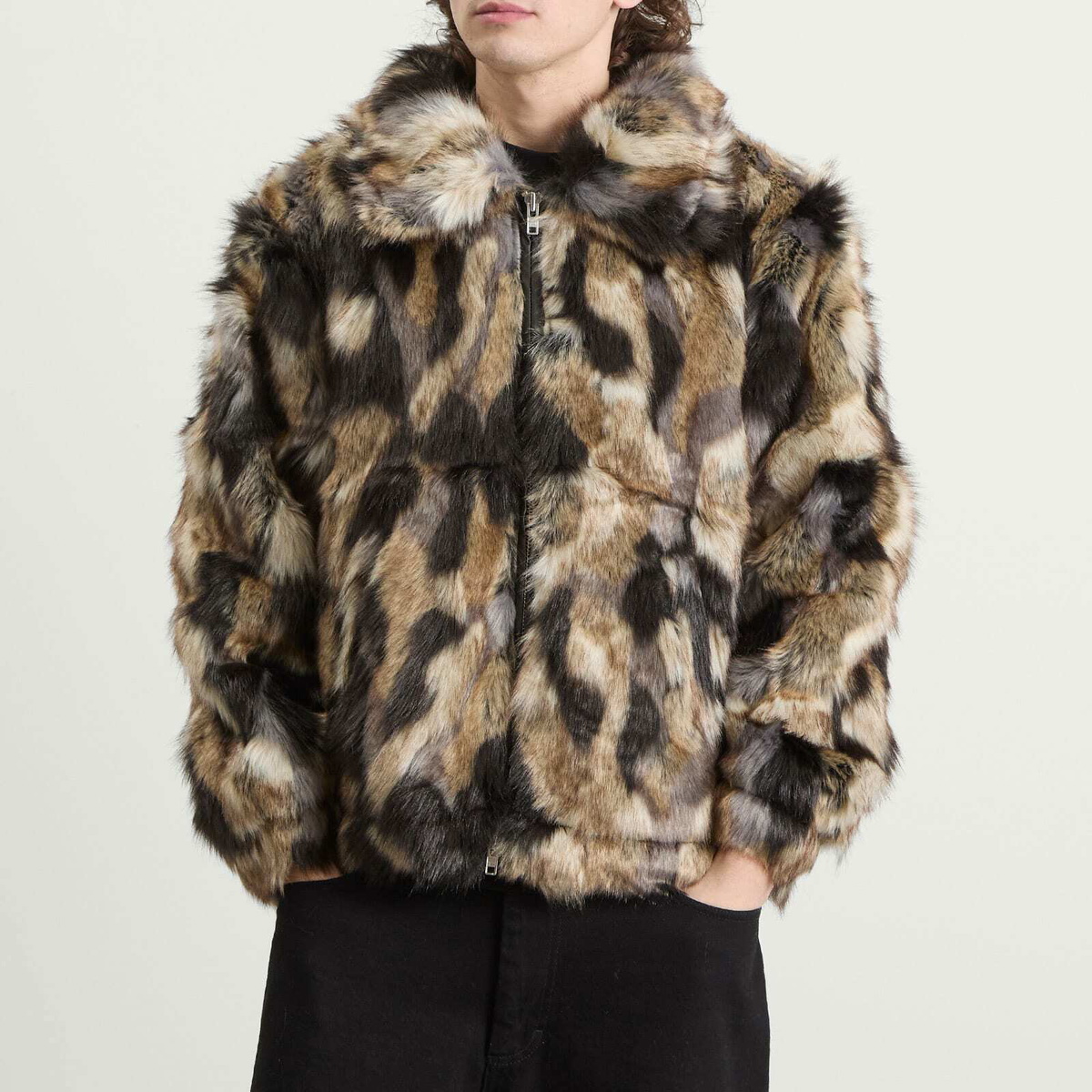 Patta Men's Faux Fur Patchwork Jacket in Multi