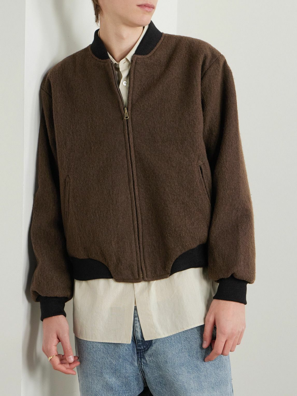 Small Talk - Reversible Fleece and Crinkled-Gabardine Bomber Jacket - Brown