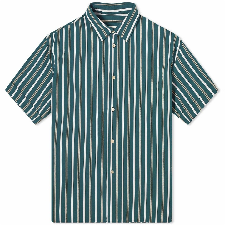 Photo: A Kind of Guise Men's Elio Short Sleeve Shirt in Racing Green Stripe