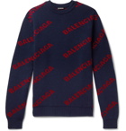 Balenciaga - Logo-Intarsia Virgin Wool-Blend Sweater - Men - Navy