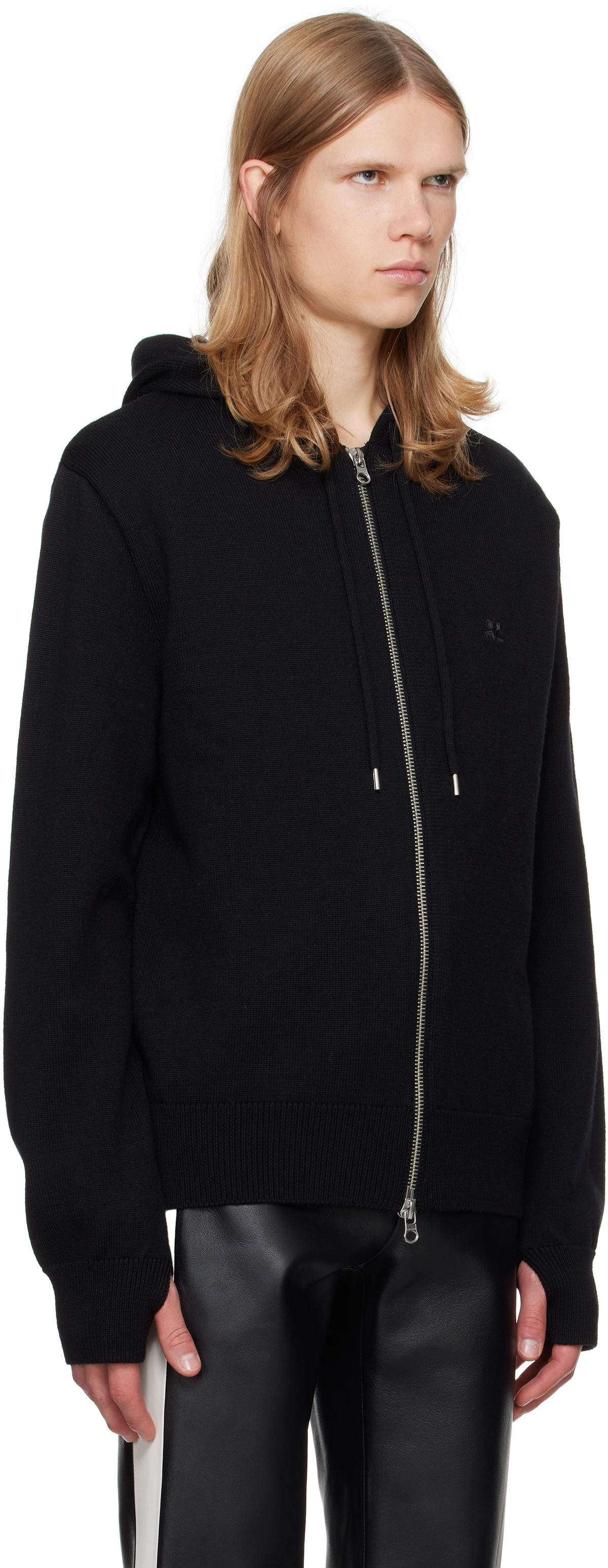 Courrèges Black Zipped Wool Hoodie