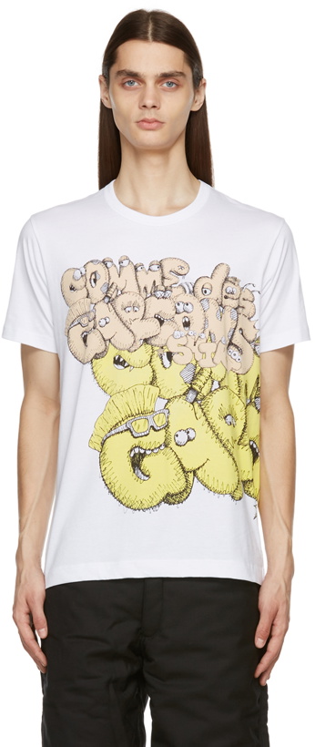 Photo: Comme des Garçons Shirt White KAWS Edition Logo T-Shirt