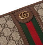 Gucci - Ophidia Leather and Webbing-Trimmed Logo-Jacquard Coated-Canvas Wash Bag - Brown