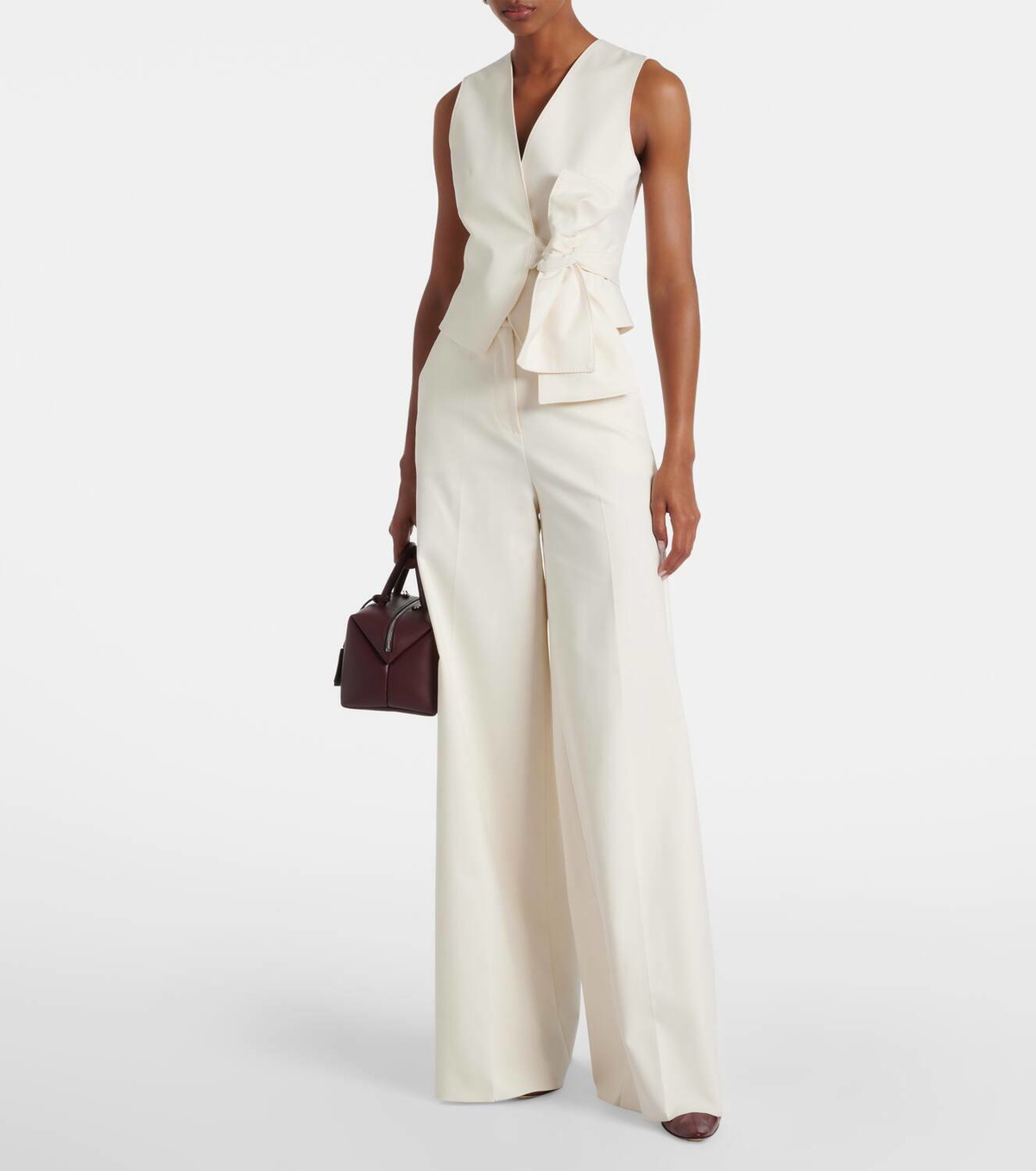 ベスト・ジレ Max Mara Ivory Stretch Cotton Zampa Vest Zampa bow-detail cotton-blend vest in white - Max Mara