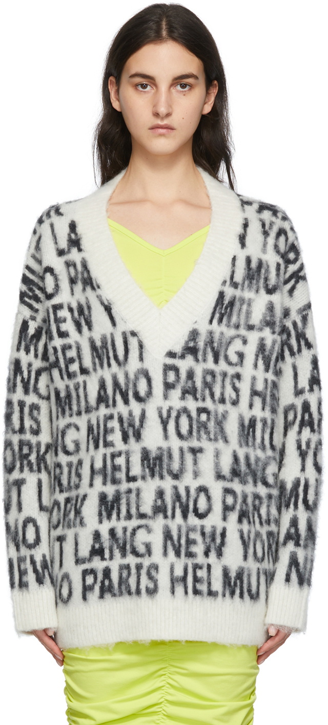 Helmut Lang Off-White Allover Logo V-Neck Sweater Helmut Lang