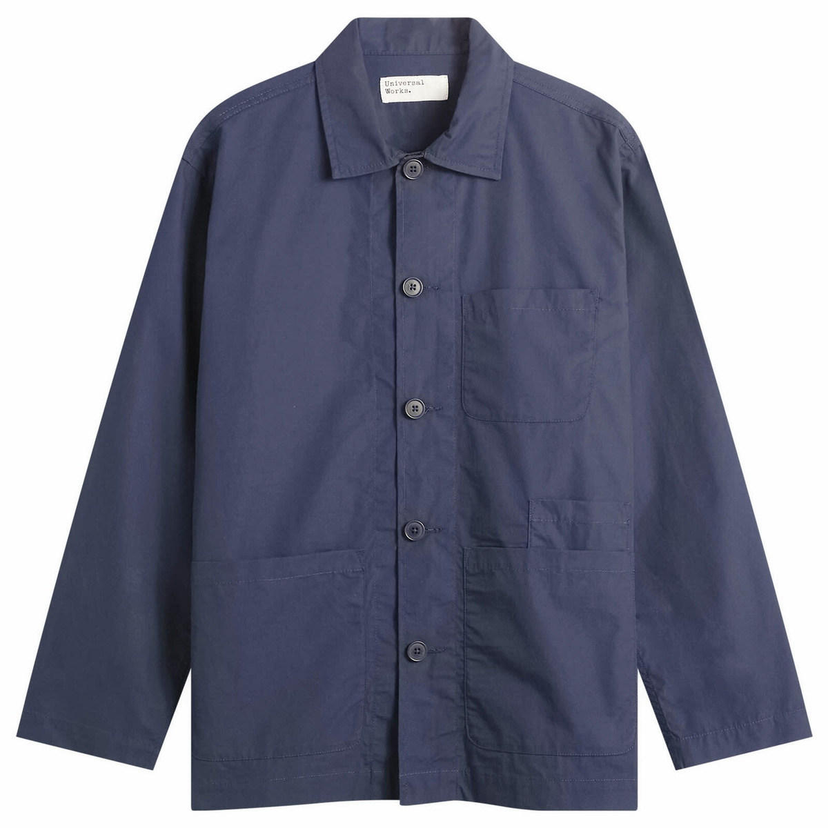Universal Works Men's Peached Poplin Bakers Overshirt in Navy