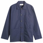 Universal Works Men's Peached Poplin Bakers Overshirt in Navy