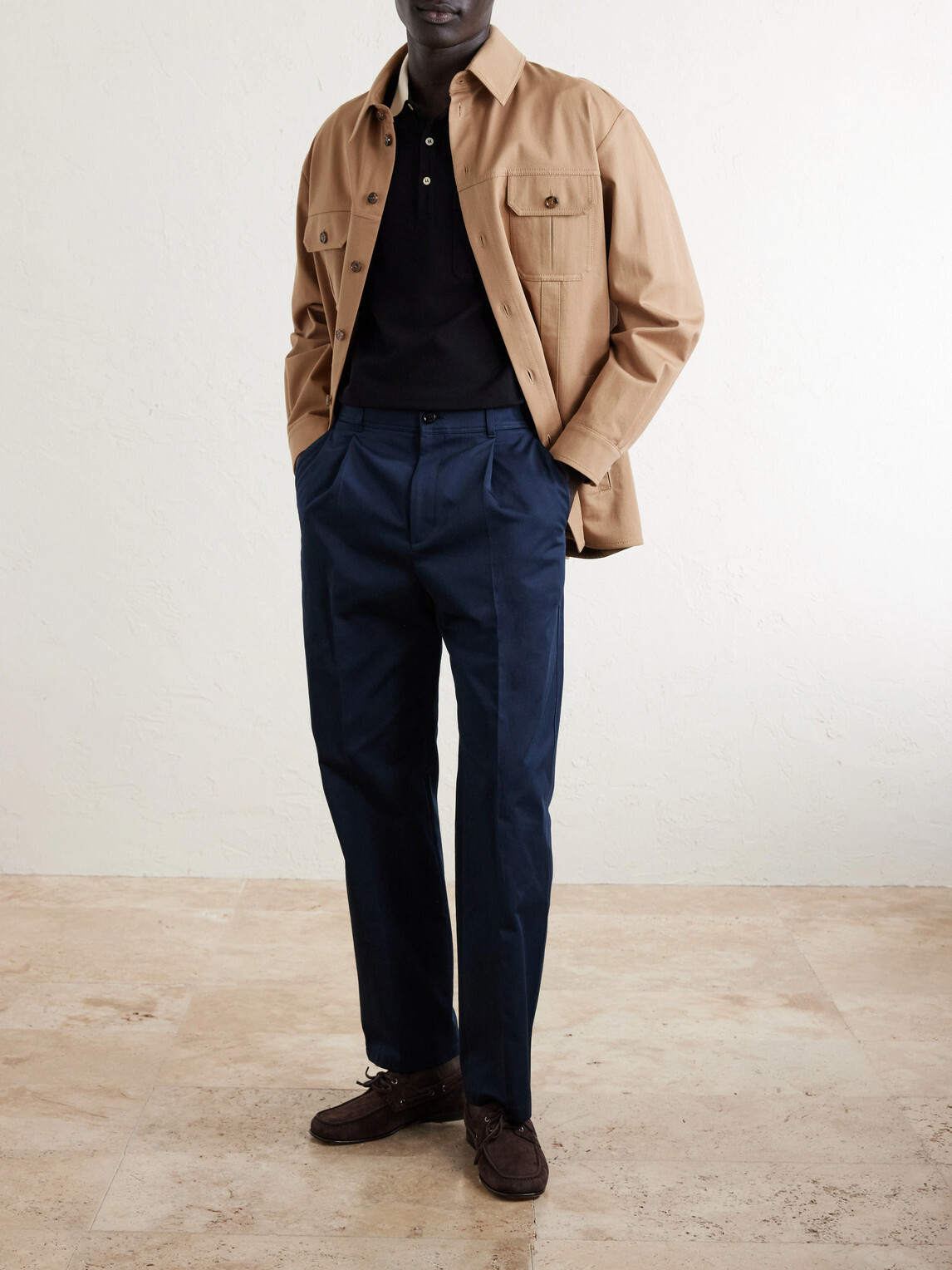 Valentino Garavani - VLogo Straight-Leg Pleated Cotton-Gabardine Trousers - Blue