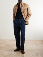Valentino Garavani - VLogo Straight-Leg Pleated Cotton-Gabardine Trousers - Blue