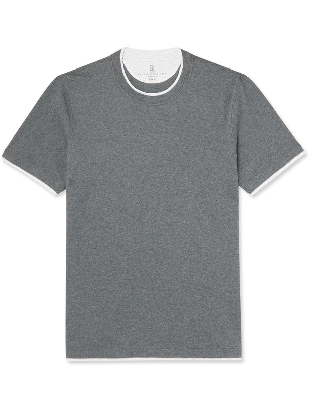 Photo: BRUNELLO CUCINELLI - Slim-Fit Layered Cotton-Jersey T-Shirt - Gray