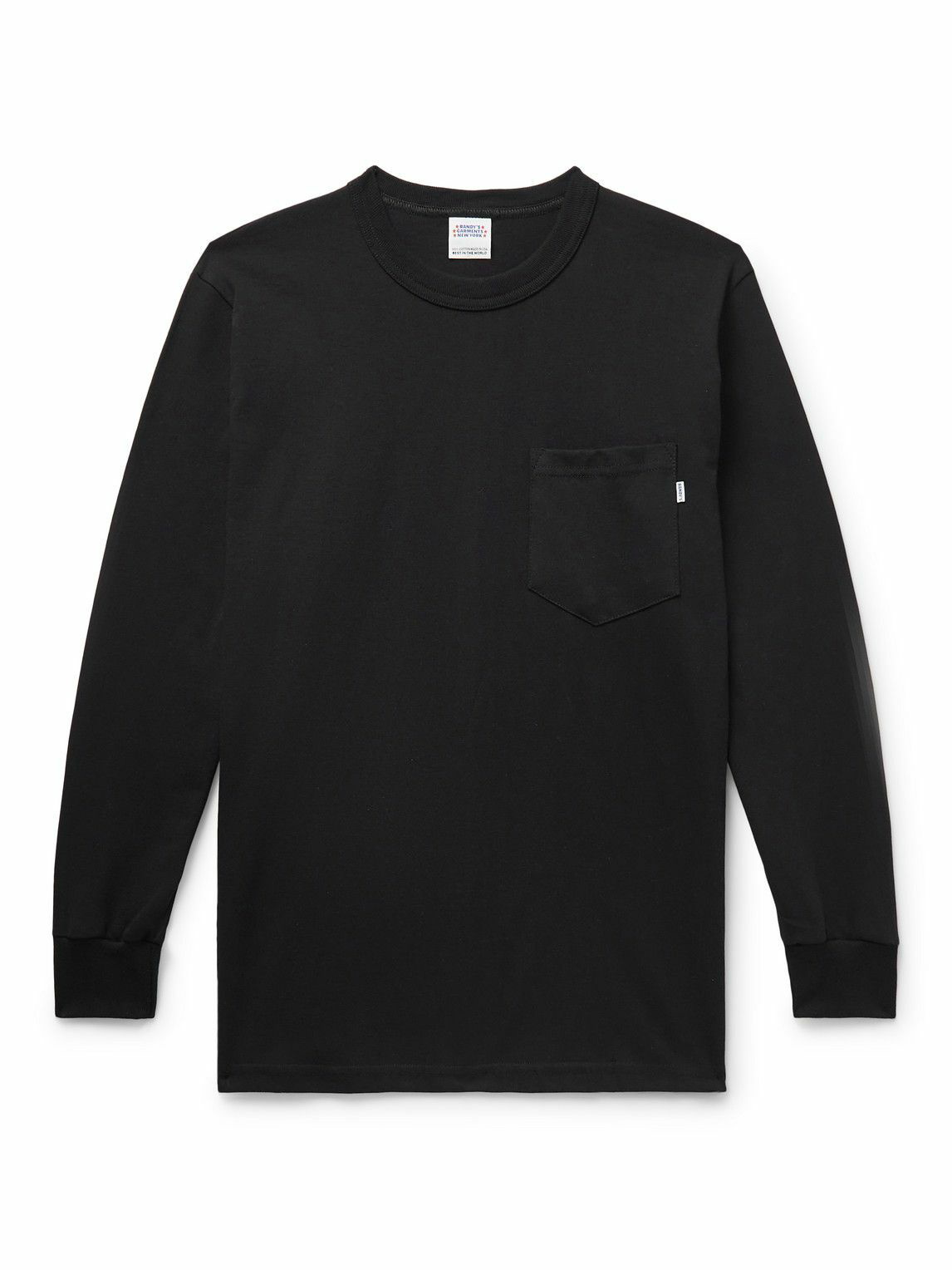 ROUGH DRESS Pima Cotton Blend Crew Neck Long Sleeves Black T-shirt - Large