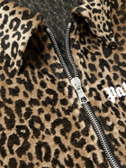 Palm Angels - Logo-Print Striped Leopard-Print Velour Half-Zip Track Jacket - Animal print