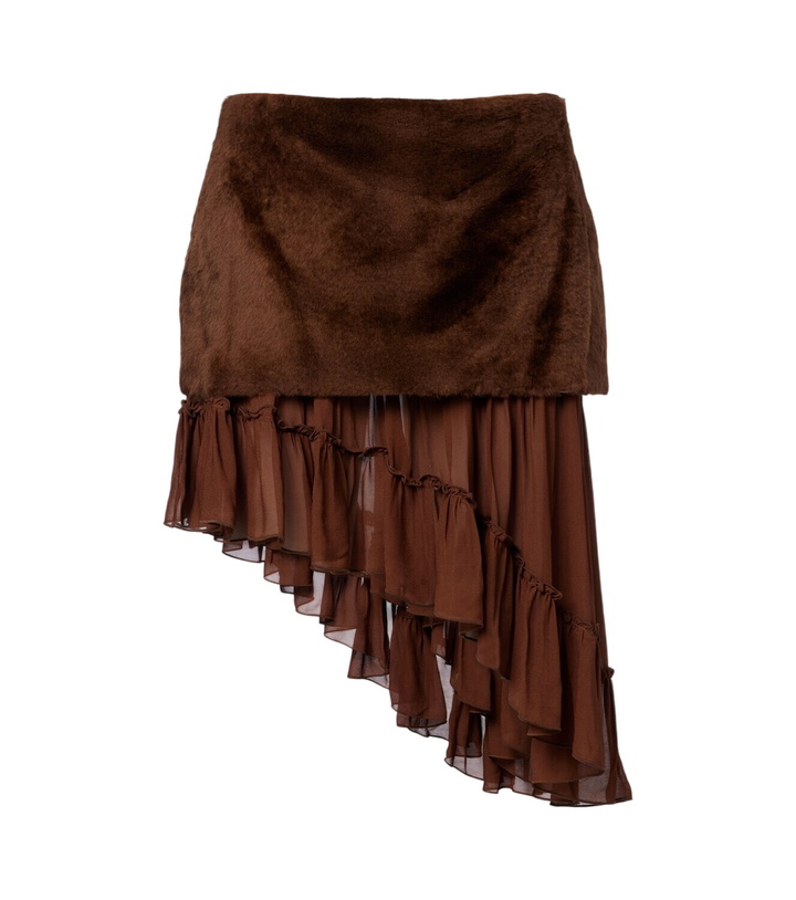 Photo: Jacques Wei Layered shearling and chiffon miniskirt