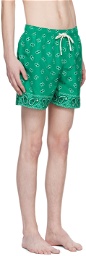 Palm Angels Green Paisley Swim Shorts
