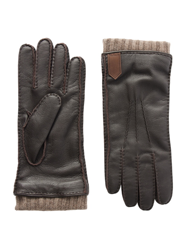 Photo: Canali - Ribbed Cashmere-Trimmed Leather Gloves - Brown