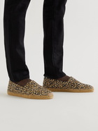 SAINT LAURENT - Leather-Trimmed Leopard-Print Cotton-Canvas Espadrilles - Brown