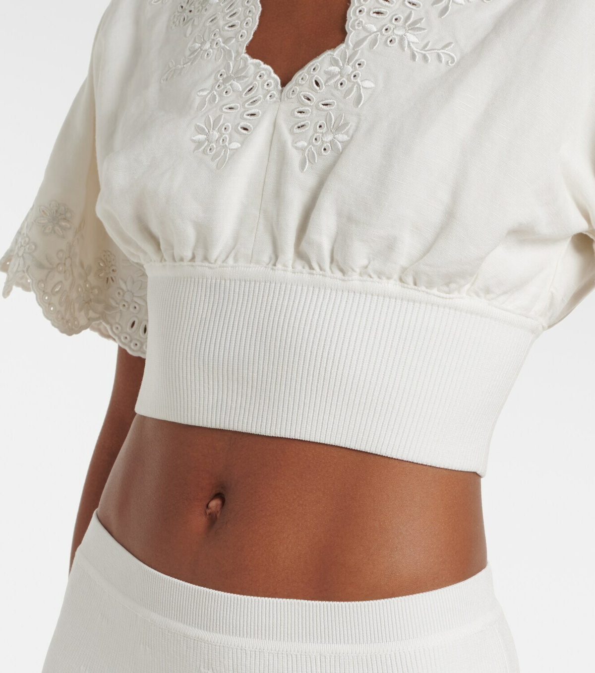 Simkhai Broderie anglaise linen-blend crop top