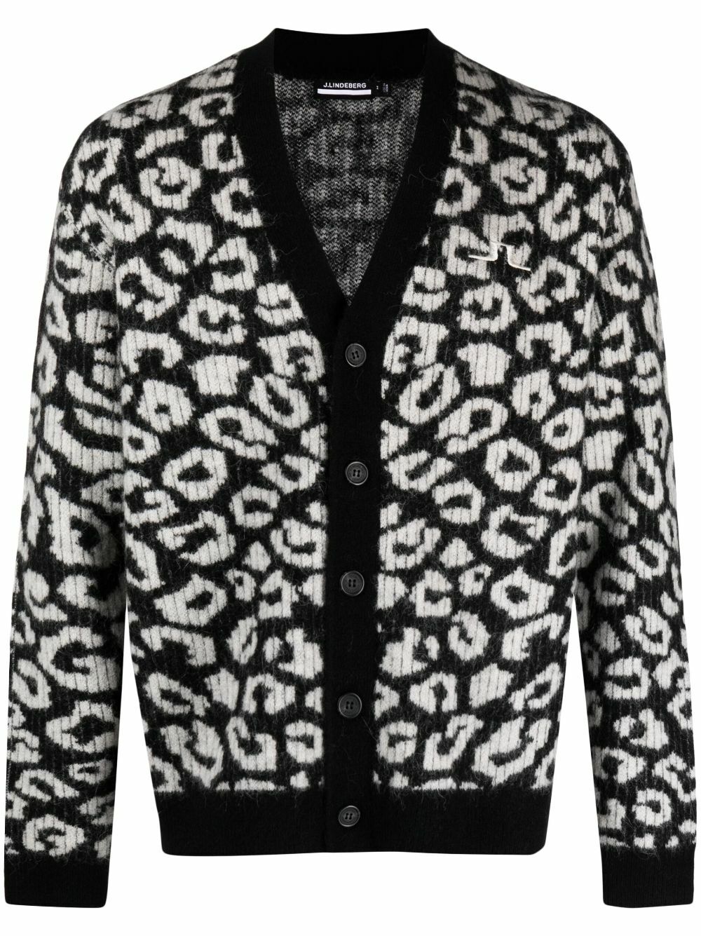 J.Lindeberg Black Frederic Leopard-Pattern Cardigan