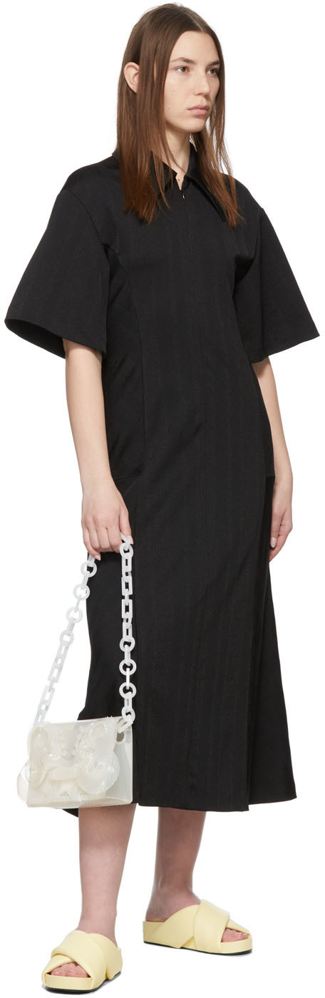 Mame Kurogouchi Black Double Layer Stripe Jersey Dress