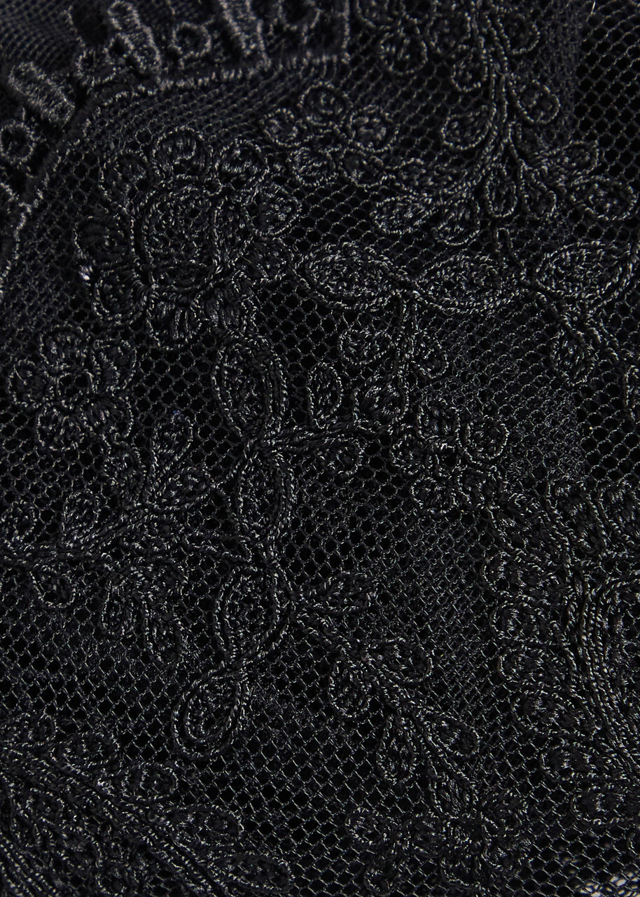 Simone PÉRÈLE Précieuse Floral-embroidered Tulle Thong Black