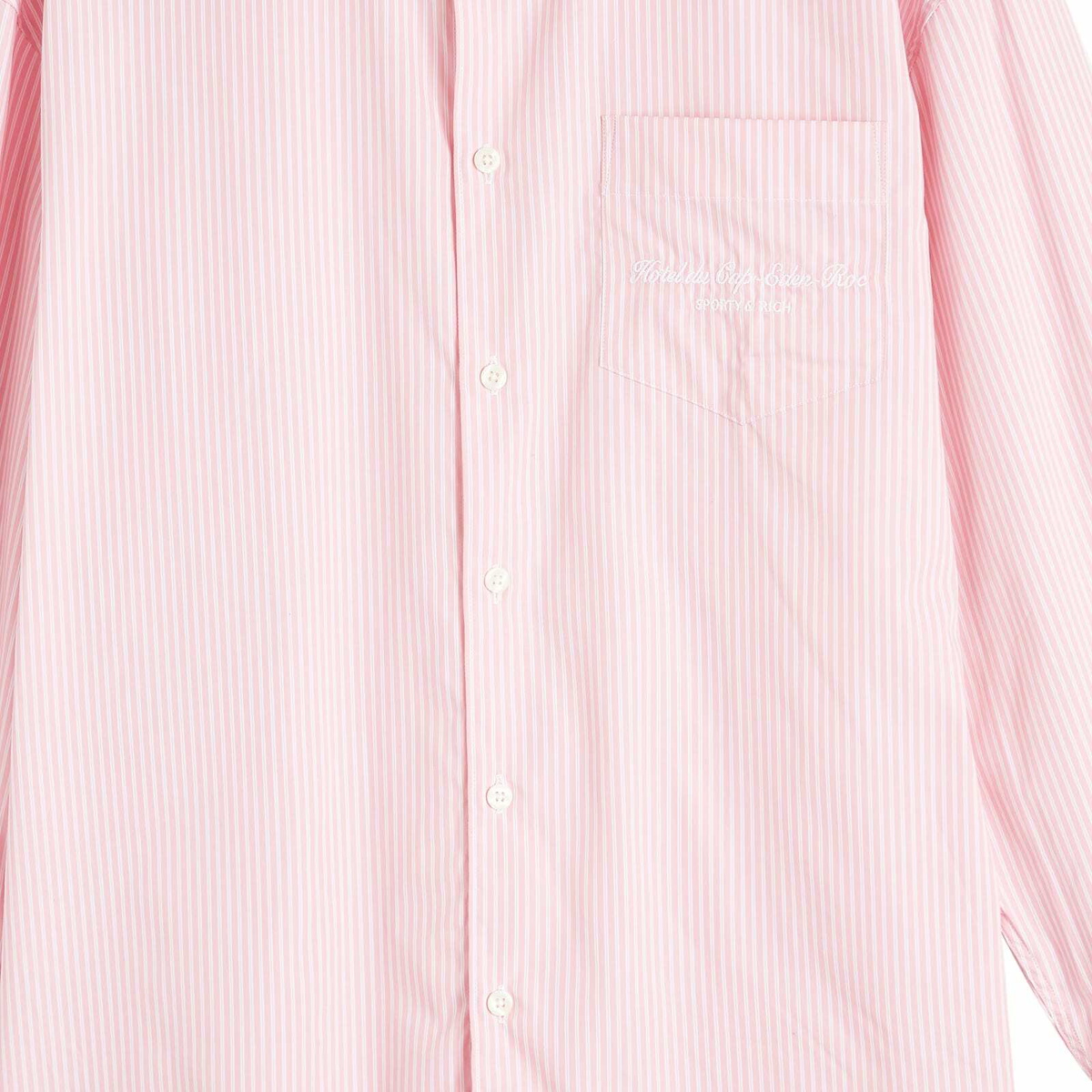 Sporty & Rich Hotel du Cap Cursive Oversized Shirt in Pink/White Thin Stripe White