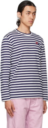 COMME des GARÇONS PLAY White & Navy Double Heart Long Sleeve T-Shirt