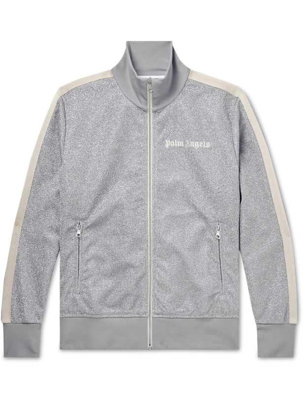 Photo: Palm Angels - Metallic Striped Logo-Embroidered Tech-Jersey Track Jacket - Gray