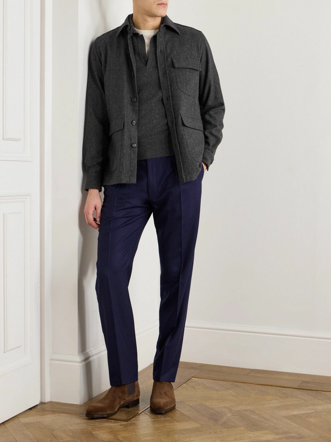Ralph Lauren Purple label - Gregory Straight-Leg Pleated Wool-Twill Trousers - Blue