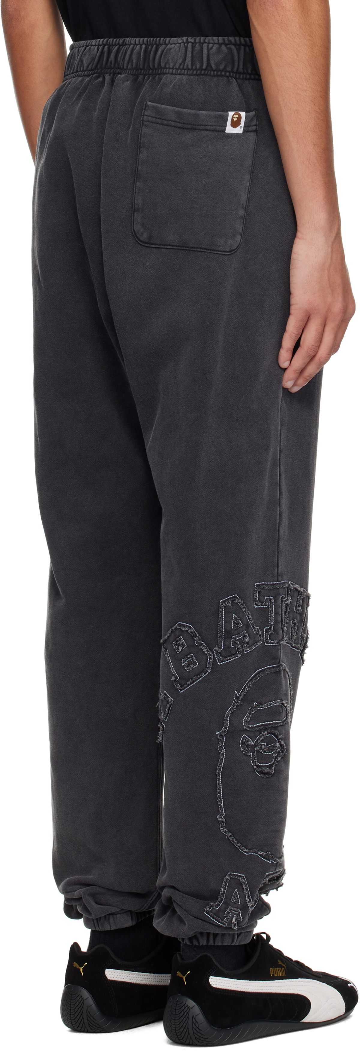 BAPE Black Washed Effect College Patch Sweatpants