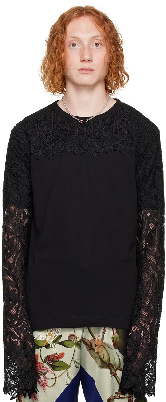 Photo: Dries Van Noten Black Floral Long Sleeve T-Shirt