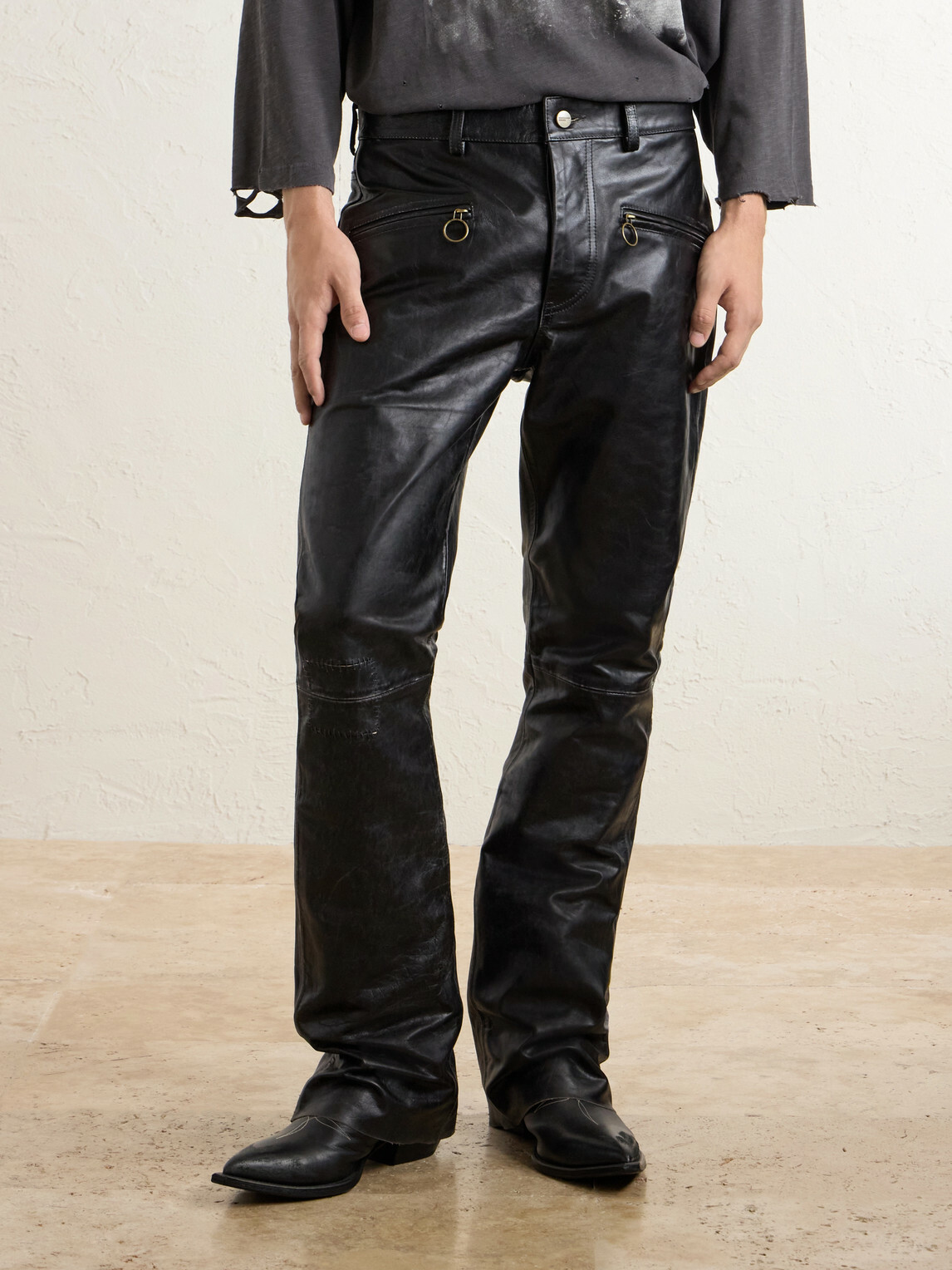 Enfants Riches Déprimés - Wicked Game Flared Leather Trousers - Black