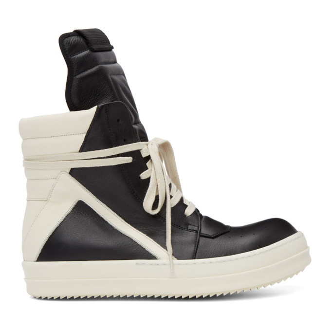 Photo: Rick Owens Black and Off-White Geobasket High Sneakers