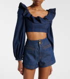Zimmermann Aster ruffled denim crop top