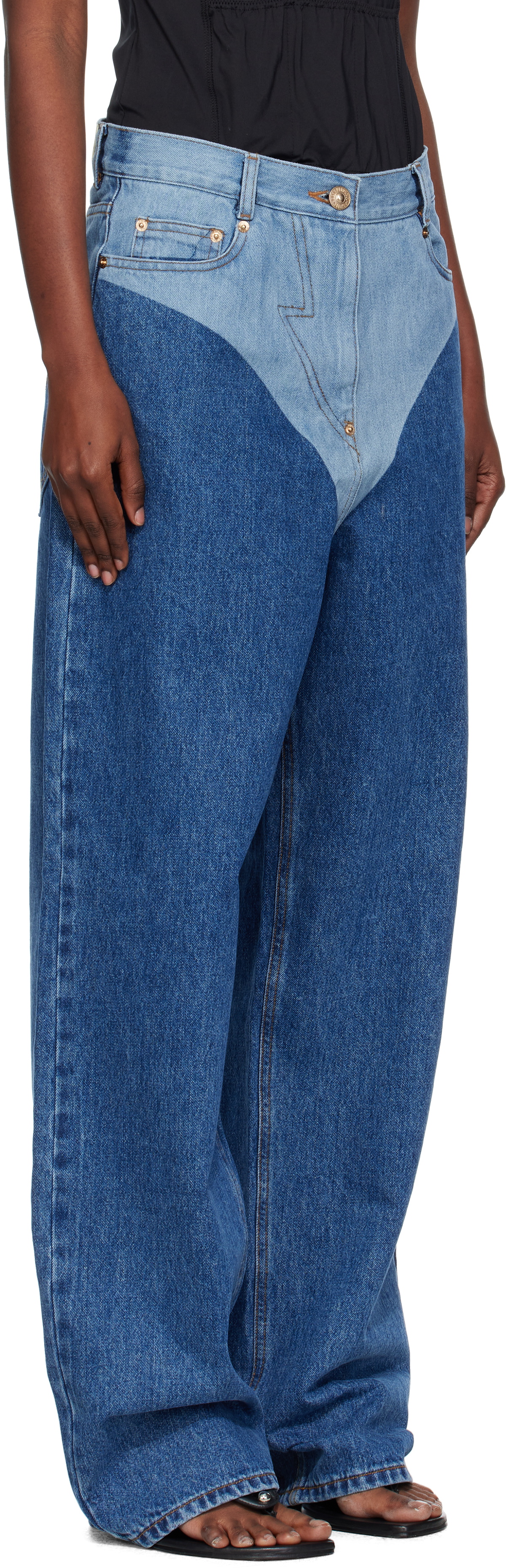Pushbutton Blue Panty Printed Wide Jeans