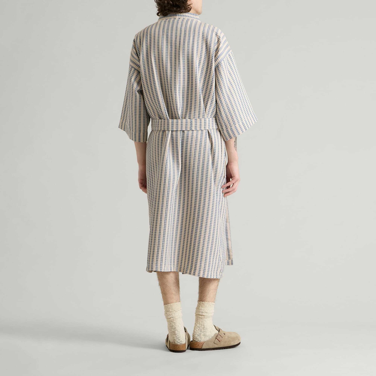 HAY Waffle Bathrobe in Stripe Dusty Blue