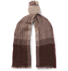 Brunello Cucinelli - Checked Washed Linen and Silk-Blend Scarf - Men - Brown