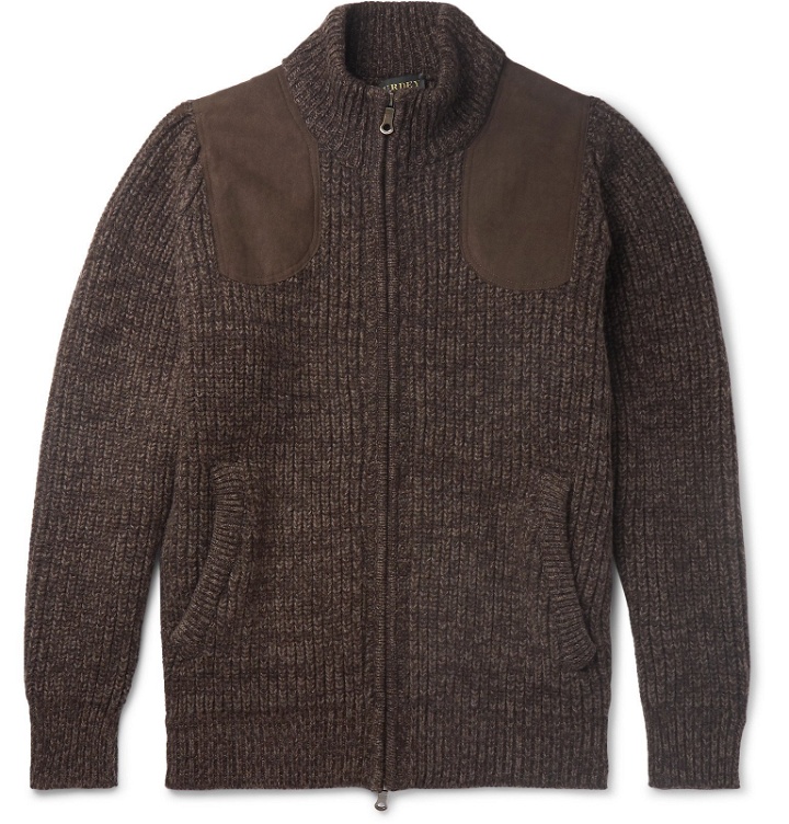Photo: James Purdey & Sons - Suede-Trimmed Ribbed Wool Zip-Up Sweater - Brown