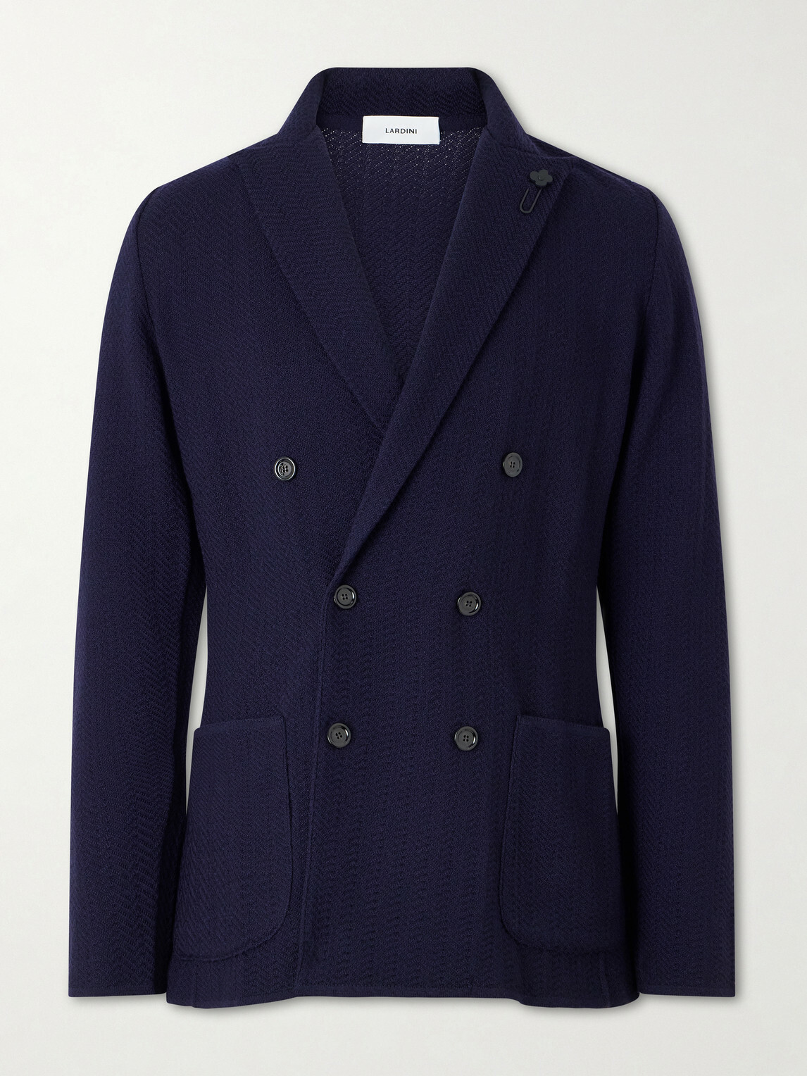 Lardini - Double-Breasted Knitted Virgin Wool Blazer - Blue