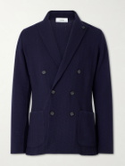 Lardini - Double-Breasted Knitted Virgin Wool Blazer - Blue
